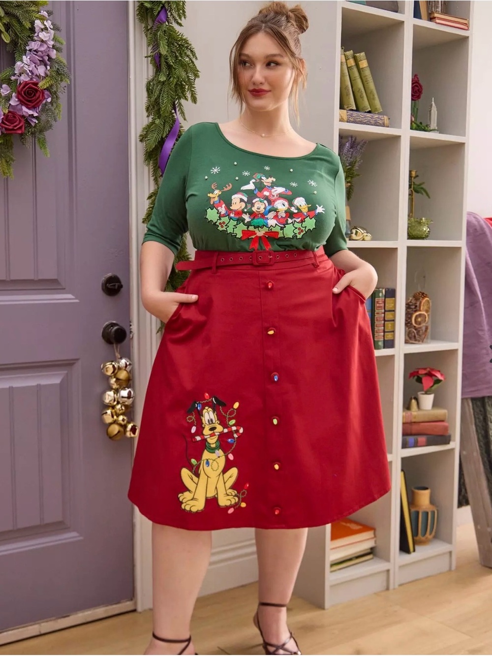 Her Universe Disney Pluto Holiday Retro Skirt Plus Size Her Universe Exclusive